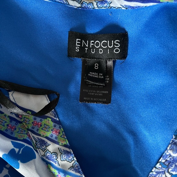 En Focus Studio Blue and White Print Dress - Picture 7 of 8